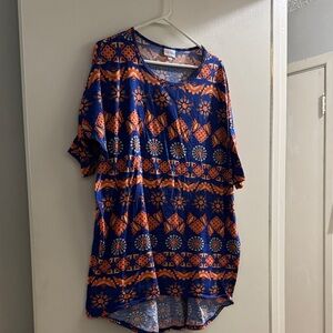 LuLaRoe Geometric Orange and Blue Short Sleeve Top